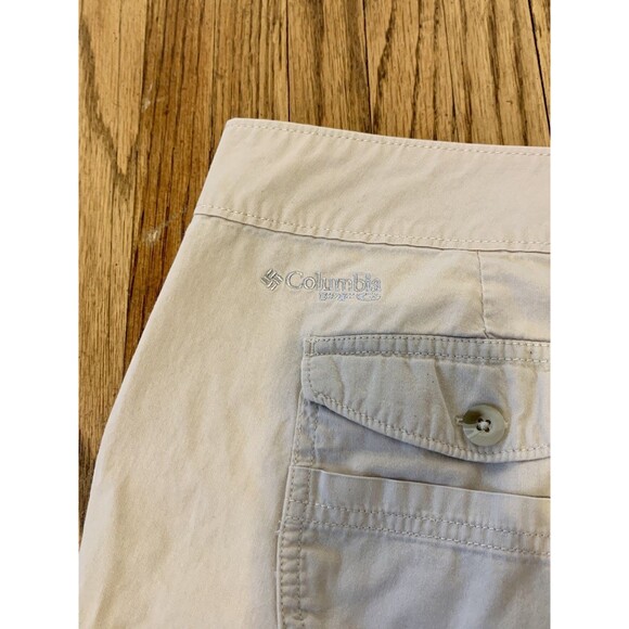 Columbia PFG Shorts Women 14 Khaki Chino Omni Shield Outdoor UV Long 10in Cotton - Picture 8 of 12